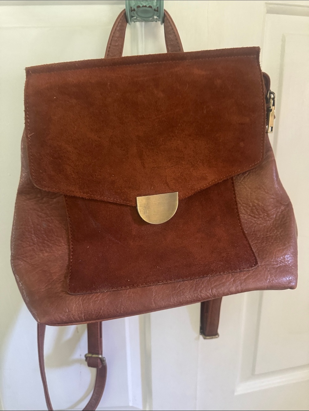 Moda Luxe Chestnut Brown Leather & Suede Backpack with Gold Accent